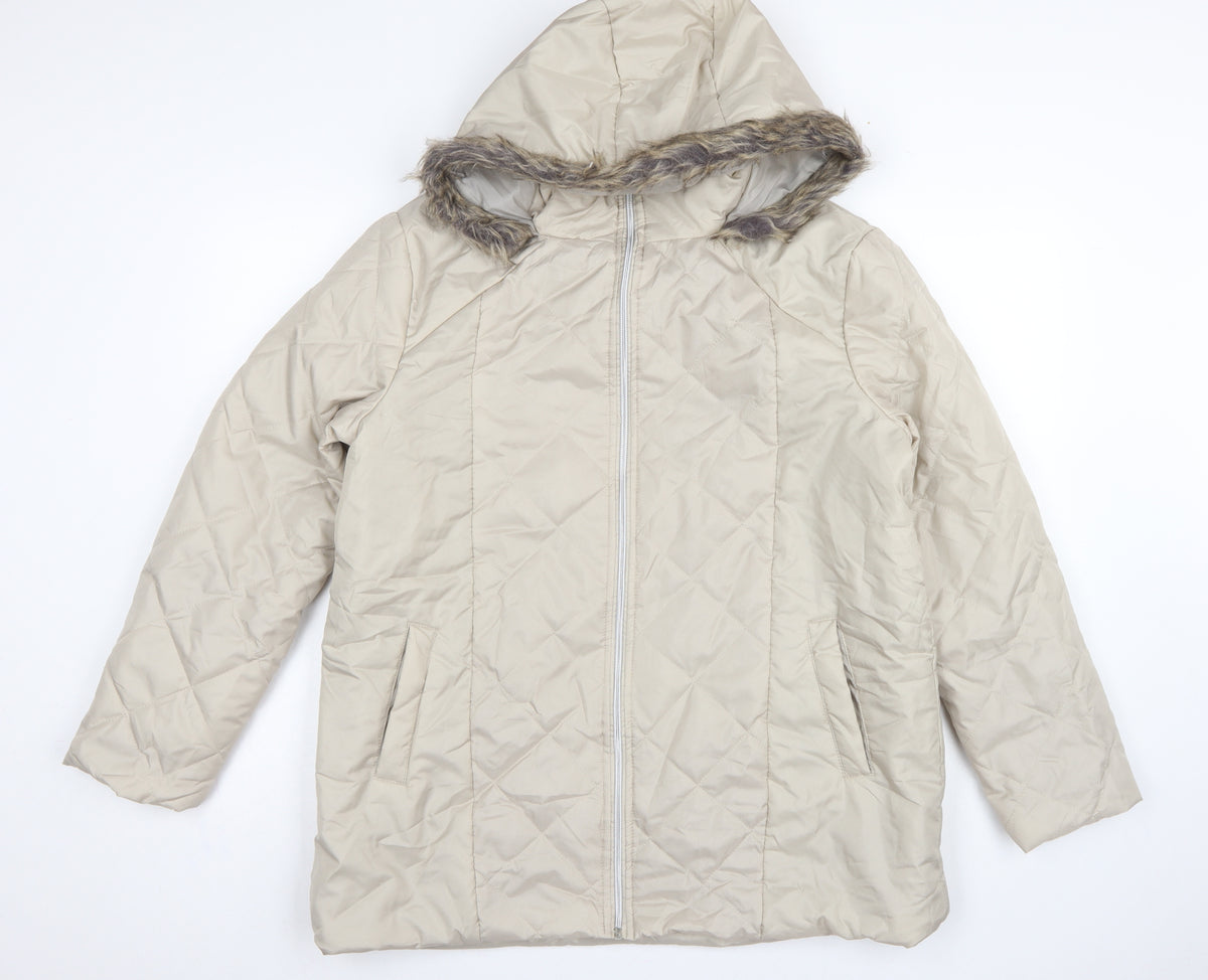 Anne de Lancay Women’s Beige M Hooded Faux Fur Puffer Coat