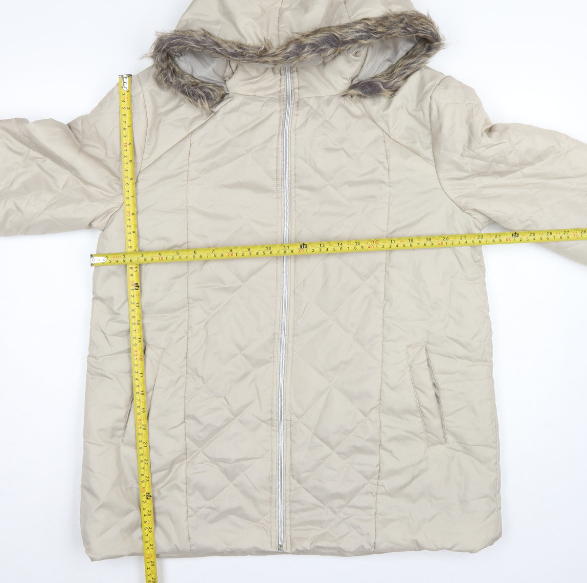 Anne de Lancay Women’s Beige M Hooded Faux Fur Puffer Coat