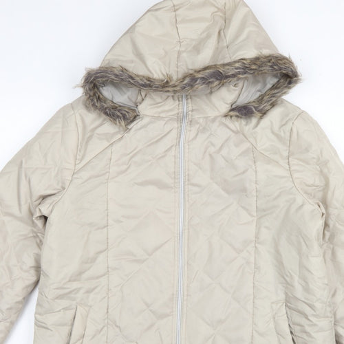 Anne de Lancay Women’s Beige M Hooded Faux Fur Puffer Coat