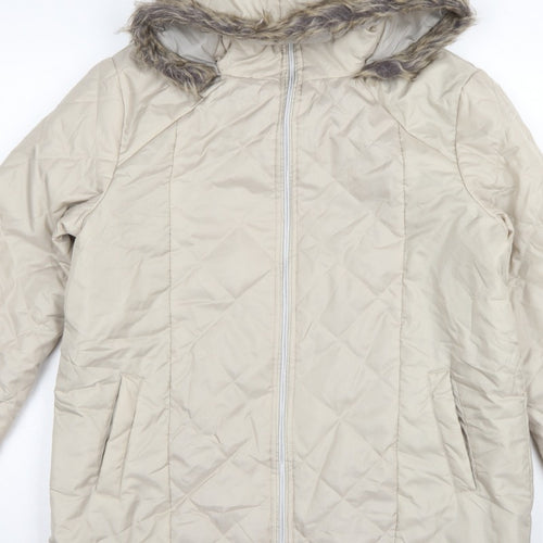 Anne de Lancay Women’s Beige M Hooded Faux Fur Puffer Coat