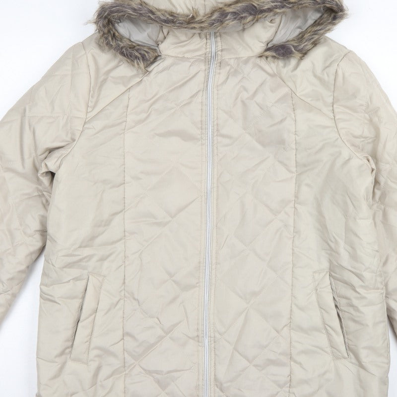 Anne de Lancay Women’s Beige M Hooded Faux Fur Puffer Coat
