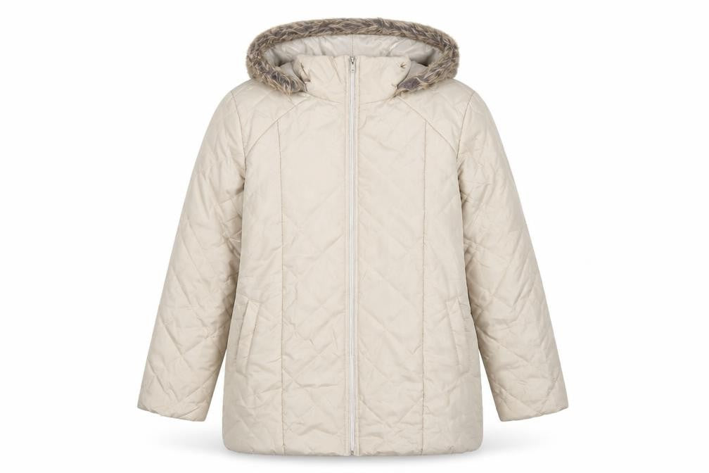 Anne de Lancay Women’s Beige M Hooded Faux Fur Puffer Coat