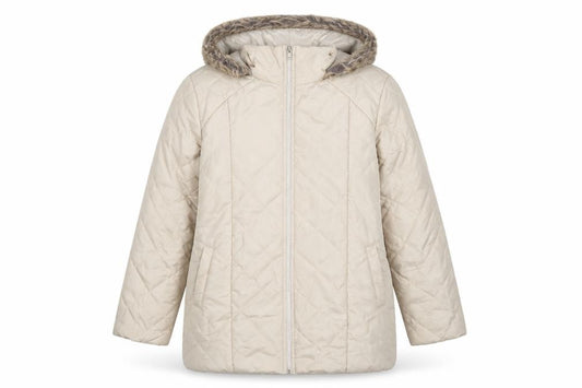 Anne de Lancay Women’s Beige M Hooded Faux Fur Puffer Coat
