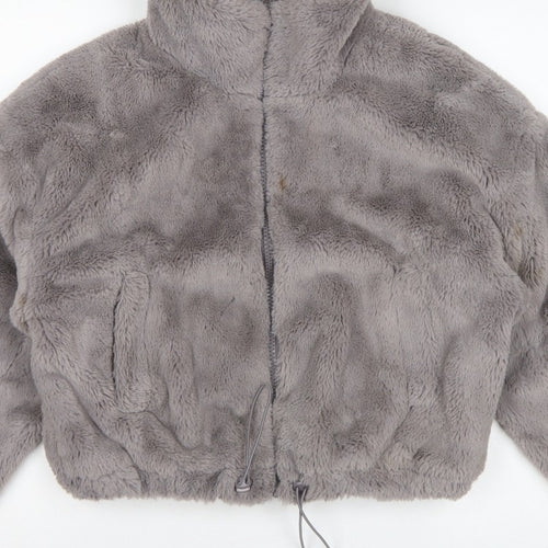 ASOS DESIGN Women's Grey UK 8 Faux Fur Cropped Zip Jacket