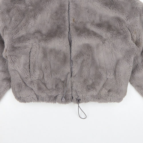 ASOS DESIGN Women's Grey UK 8 Faux Fur Cropped Zip Jacket