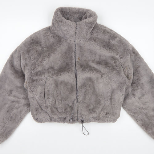 ASOS DESIGN Women's Grey UK 8 Faux Fur Cropped Zip Jacket