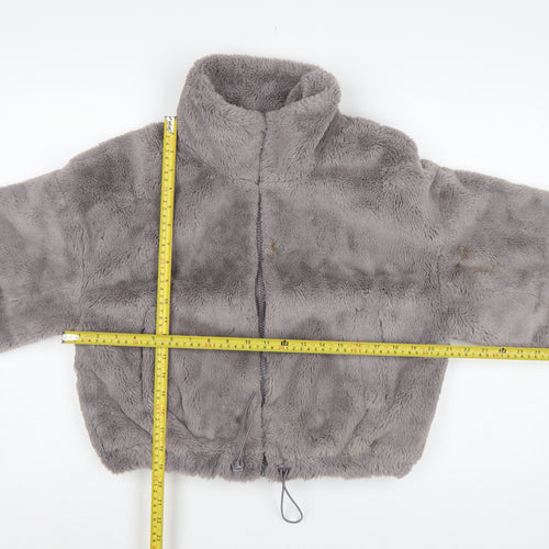 ASOS DESIGN Women's Grey UK 8 Faux Fur Cropped Zip Jacket