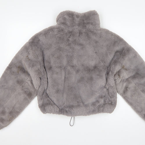 ASOS DESIGN Women's Grey UK 8 Faux Fur Cropped Zip Jacket