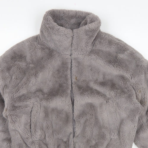 ASOS DESIGN Women's Grey UK 8 Faux Fur Cropped Zip Jacket