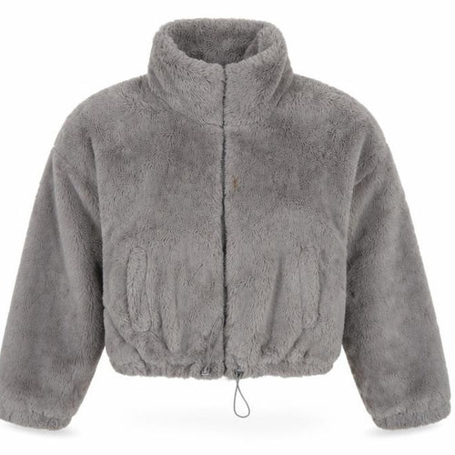 ASOS DESIGN Women's Grey UK 8 Faux Fur Cropped Zip Jacket