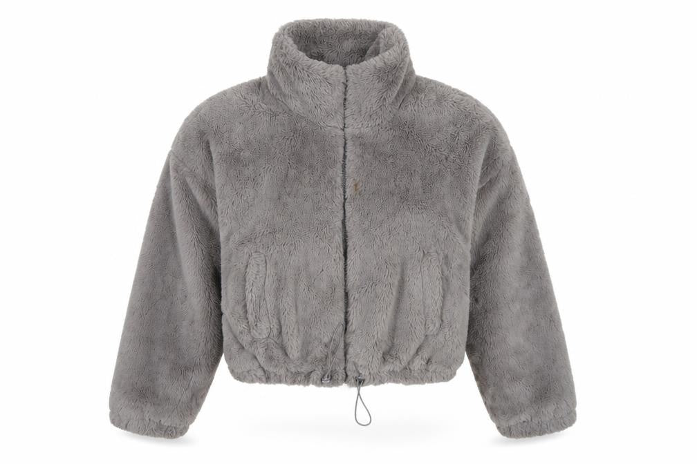 ASOS DESIGN Women's Grey UK 8 Faux Fur Cropped Zip Jacket
