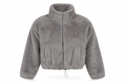 ASOS DESIGN Women's Grey UK 8 Faux Fur Cropped Zip Jacket