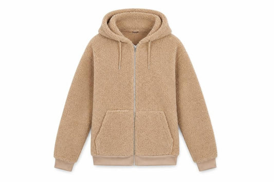 Front view of ASOS Design Women’s Beige XS Teddy Fleece Hooded Zip Jacket