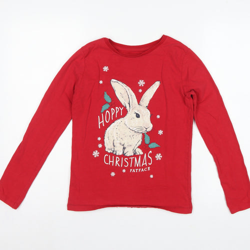 FatFace Girls Red 12-13 Years Christmas Bunny Graphic Long Sleeve T-Shirt
