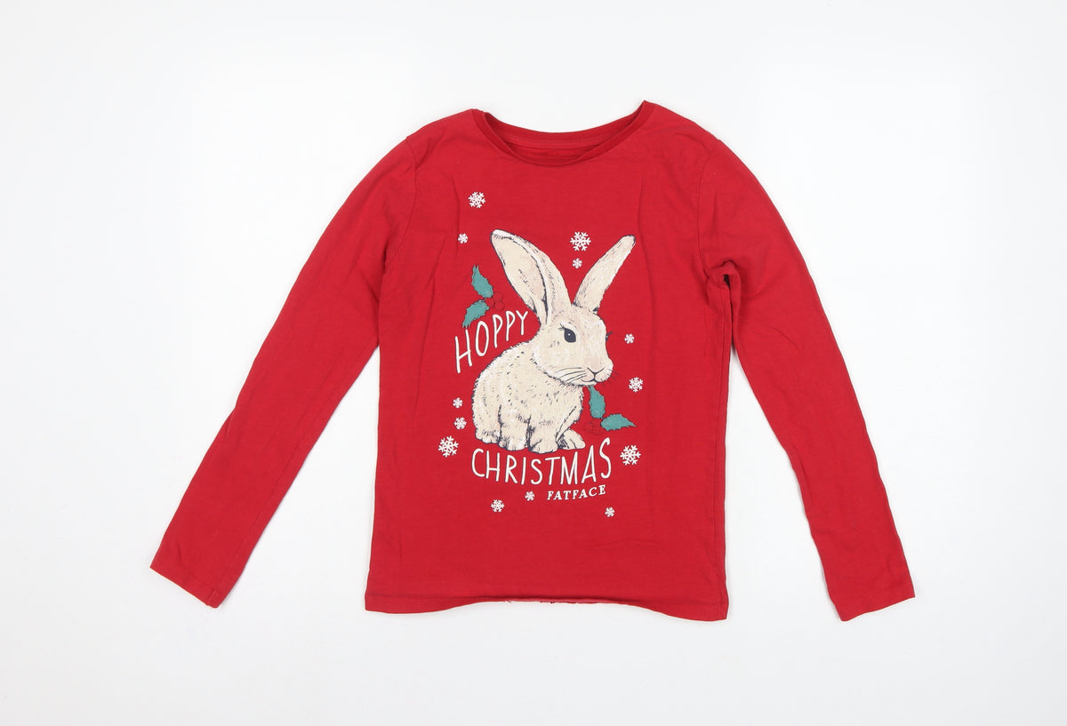 FatFace Girls Red 12-13 Years Christmas Bunny Graphic Long Sleeve T-Shirt