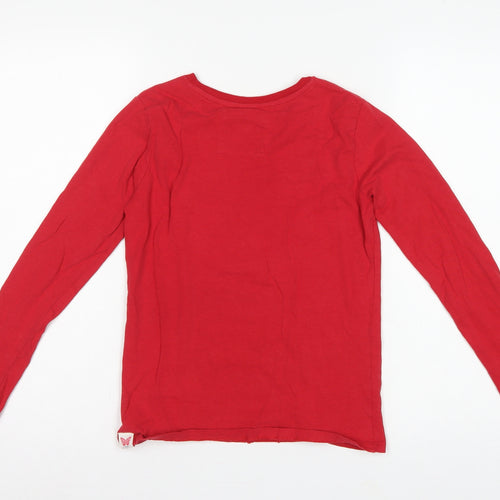 FatFace Girls Red 12-13 Years Christmas Bunny Graphic Long Sleeve T-Shirt