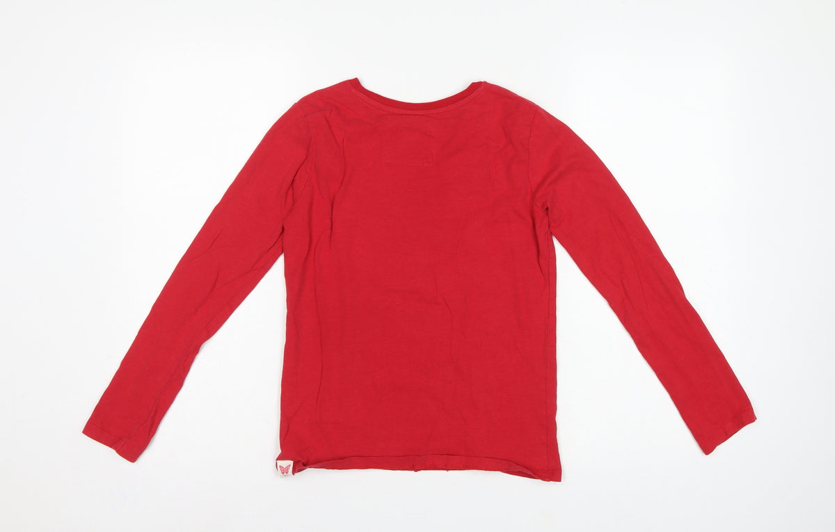 FatFace Girls Red 12-13 Years Christmas Bunny Graphic Long Sleeve T-Shirt