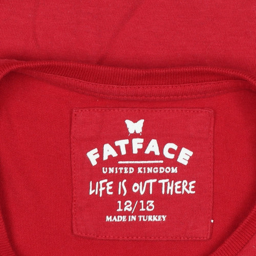 FatFace Girls Red 12-13 Years Christmas Bunny Graphic Long Sleeve T-Shirt