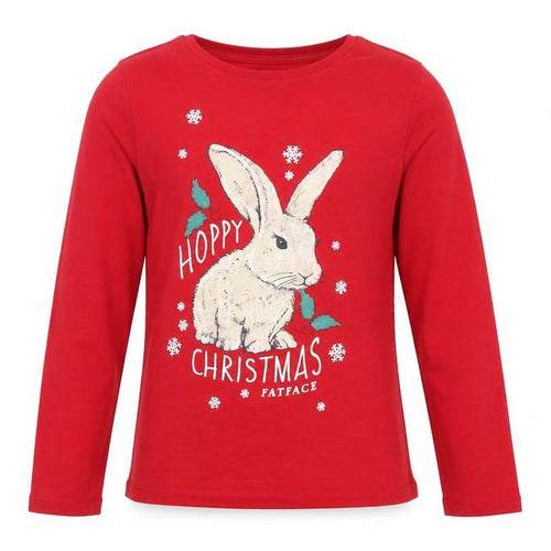 FatFace Girls Red 12-13 Years Christmas Bunny Graphic Long Sleeve T-Shirt