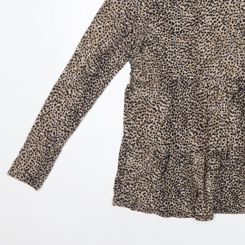 Forever New Women’s Brown Leopard Print Long Sleeve Tunic Blouse Size S