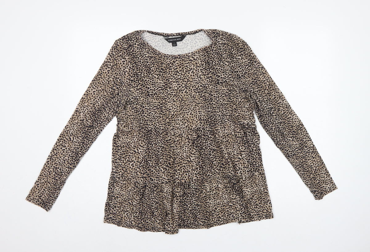 Forever New Women’s Brown Leopard Print Long Sleeve Tunic Blouse Size S