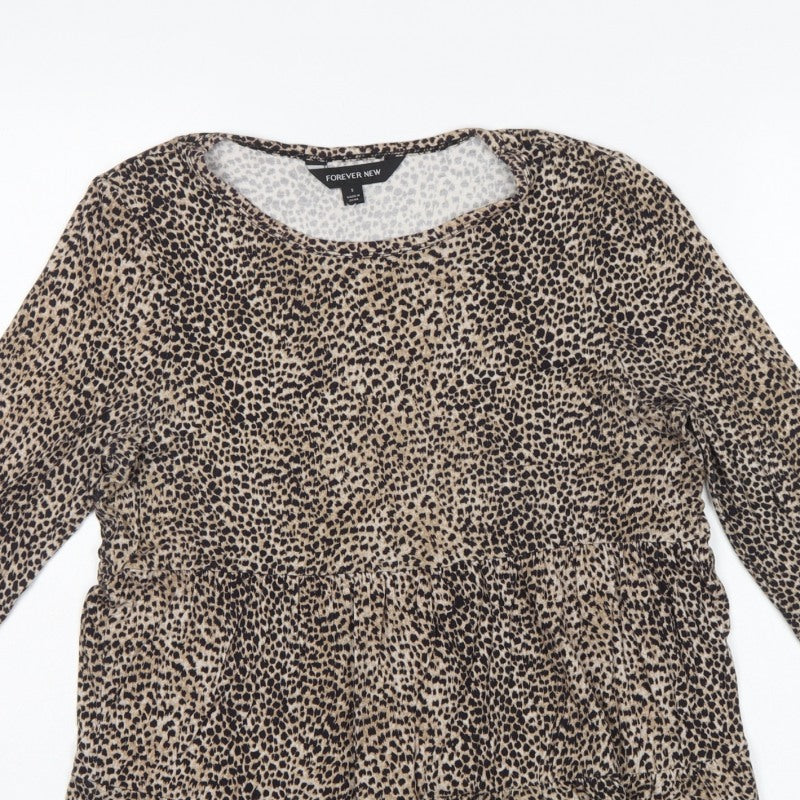 Forever New Women’s Brown Leopard Print Long Sleeve Tunic Blouse Size S