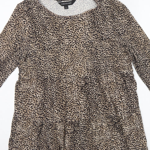 Forever New Women’s Brown Leopard Print Long Sleeve Tunic Blouse Size S