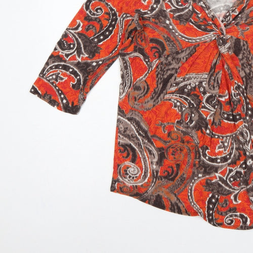 Wallis Women’s Orange Paisley Wrap Jersey Blouse XL 3/4 Sleeve