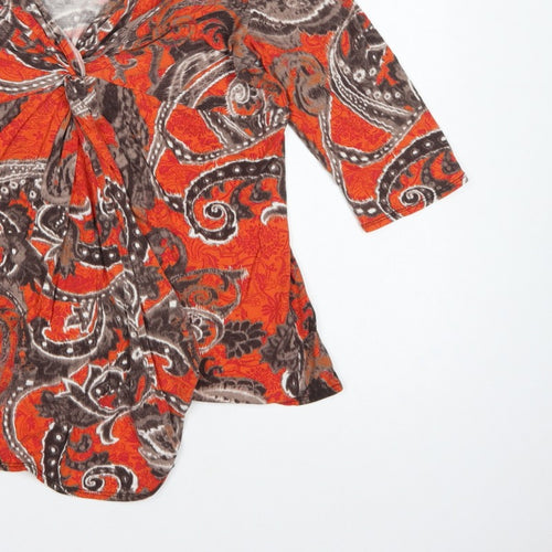 Wallis Women’s Orange Paisley Wrap Jersey Blouse XL 3/4 Sleeve