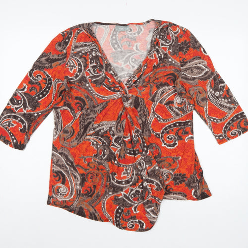 Wallis Women’s Orange Paisley Wrap Jersey Blouse XL 3/4 Sleeve
