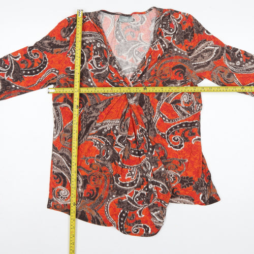Wallis Women’s Orange Paisley Wrap Jersey Blouse XL 3/4 Sleeve