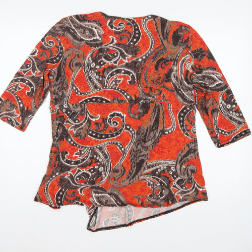 Wallis Women’s Orange Paisley Wrap Jersey Blouse XL 3/4 Sleeve