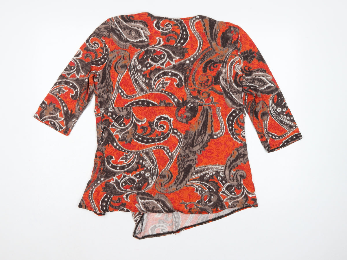 Wallis Women’s Orange Paisley Wrap Jersey Blouse XL 3/4 Sleeve