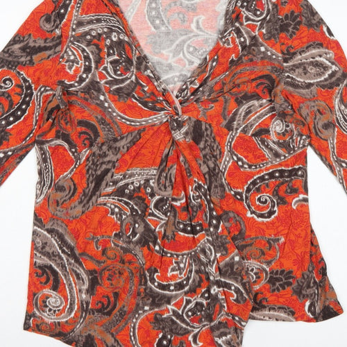 Wallis Women’s Orange Paisley Wrap Jersey Blouse XL 3/4 Sleeve