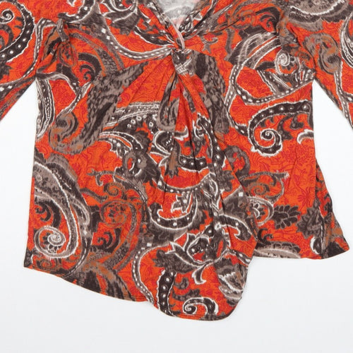 Wallis Women’s Orange Paisley Wrap Jersey Blouse XL 3/4 Sleeve