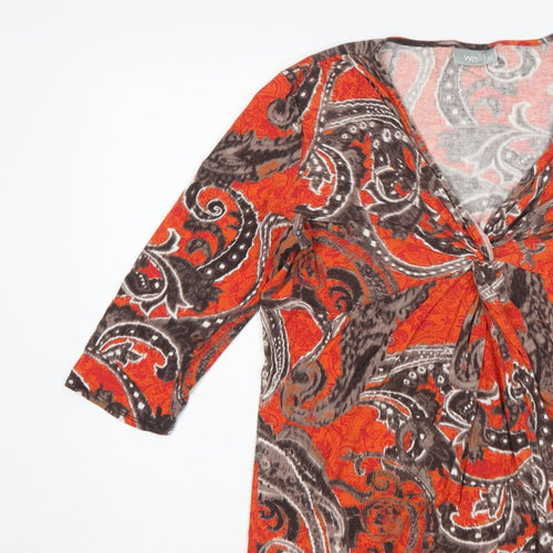 Wallis Women’s Orange Paisley Wrap Jersey Blouse XL 3/4 Sleeve