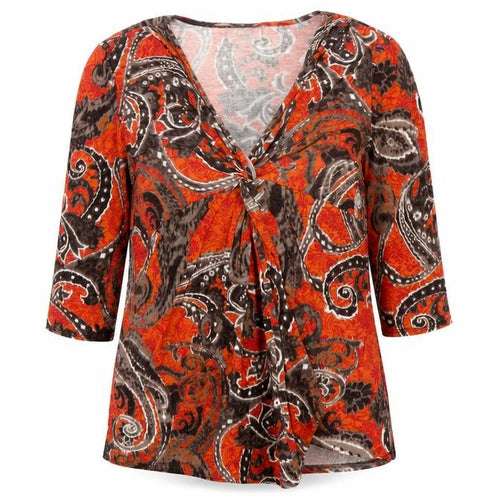 Wallis Women’s Orange Paisley Wrap Jersey Blouse XL 3/4 Sleeve