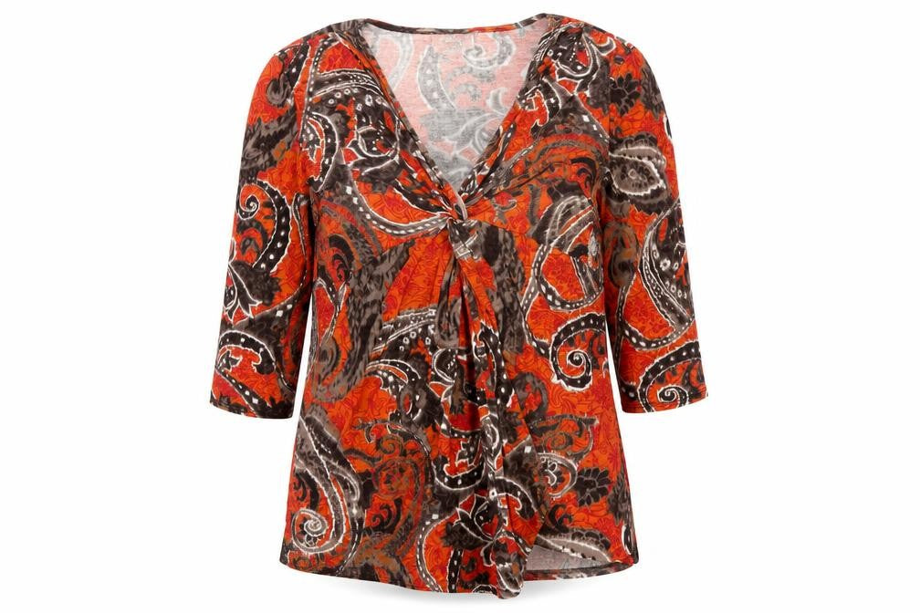 Wallis Women’s Orange Paisley Wrap Jersey Blouse XL 3/4 Sleeve