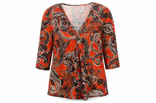 Wallis Women’s Orange Paisley Wrap Jersey Blouse XL 3/4 Sleeve