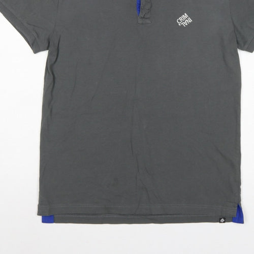 Criminal Men’s Grey Blue Trim Cotton Polo Shirt M Short Sleeve Logo