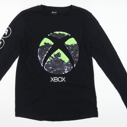 Xbox Boys Black 12 Years Long Sleeve Sequin Logo T-Shirt Top