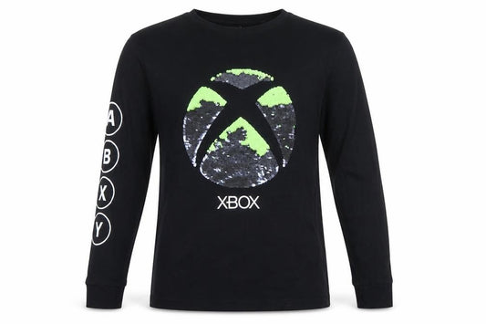 Xbox Boys Black 12 Years Long Sleeve Sequin Logo T-Shirt Top