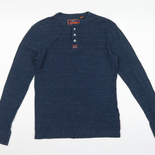Superdry Men Blue M Long Sleeve Cotton Henley T-Shirt