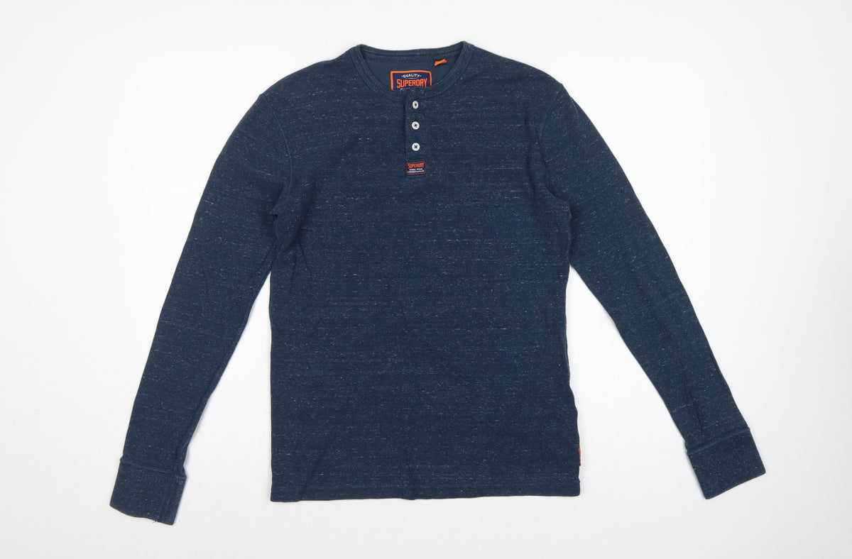 Superdry Men Blue M Long Sleeve Cotton Henley T-Shirt