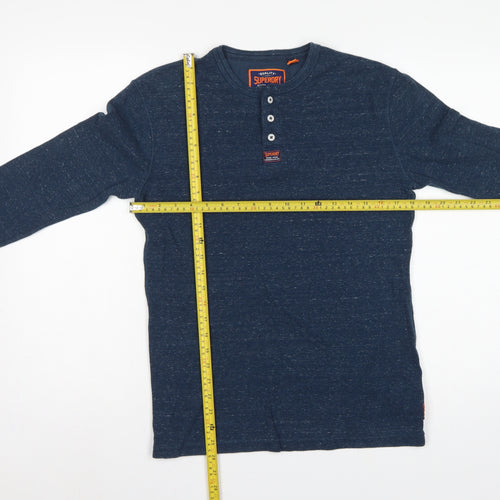 Superdry Men Blue M Long Sleeve Cotton Henley T-Shirt