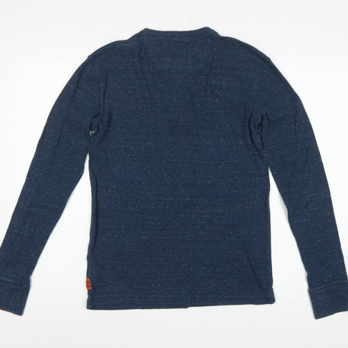 Superdry Men Blue M Long Sleeve Cotton Henley T-Shirt