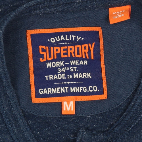 Superdry Men Blue M Long Sleeve Cotton Henley T-Shirt