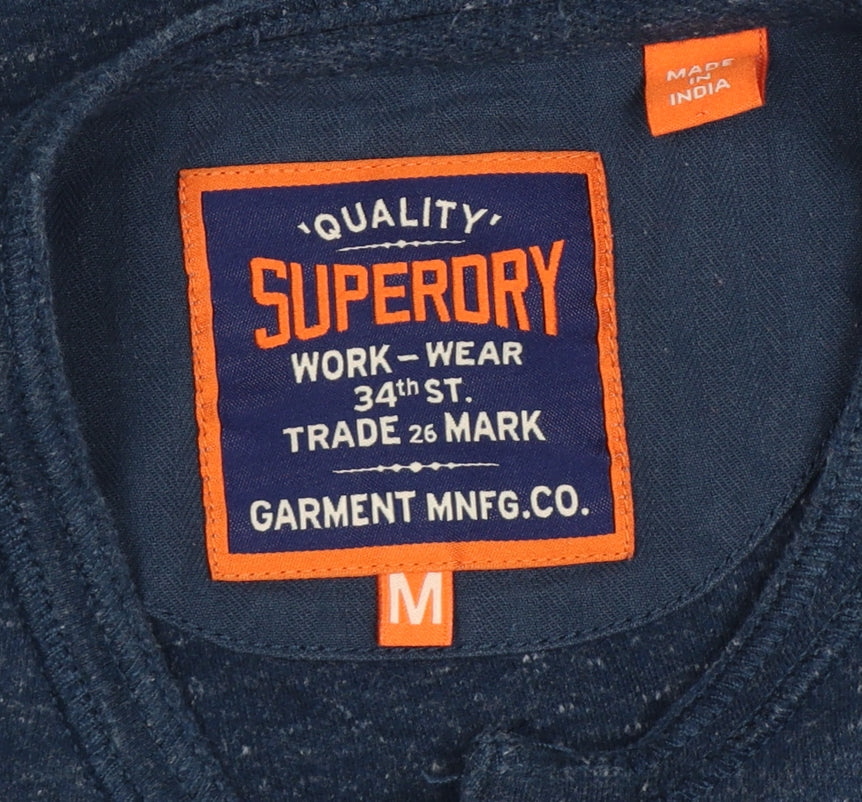 Superdry Men Blue M Long Sleeve Cotton Henley T-Shirt