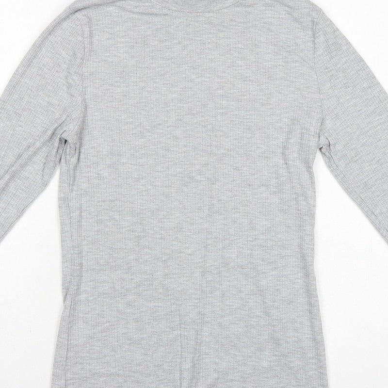 White Stuff Women Grey UK 12 Roll Neck Long Sleeve Stretch Jersey Top