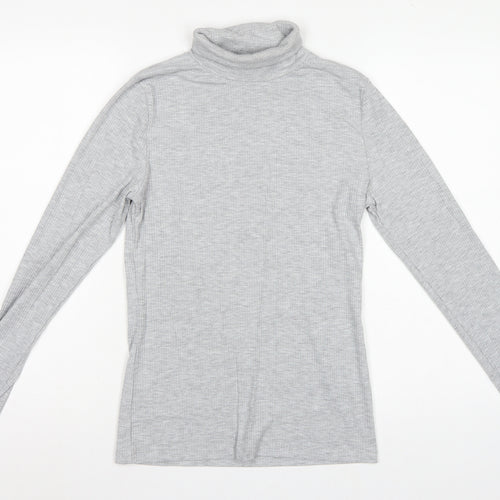 White Stuff Women Grey UK 12 Roll Neck Long Sleeve Stretch Jersey Top